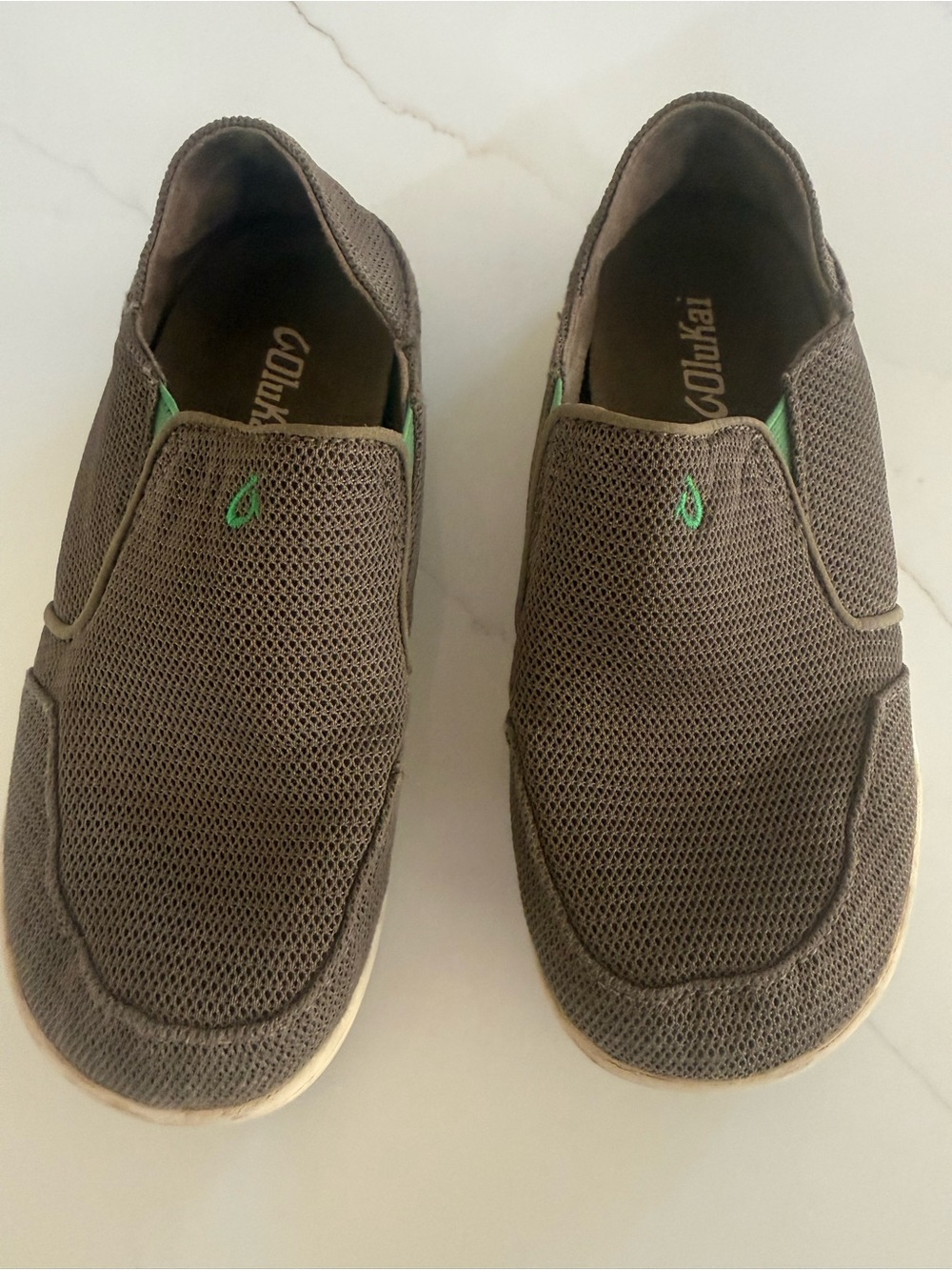 OluKai Kids Brown Mesh Slip-On Loafers with Green Accent (3)